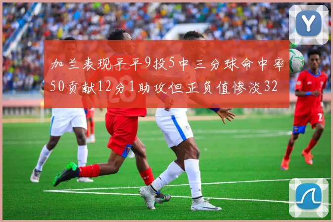 加兰表现平平9投5中三分球命中率50贡献12分1助攻但正负值惨淡32